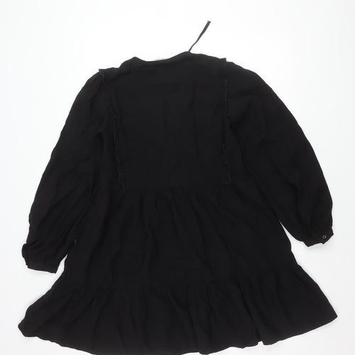 Zara Black V-Neck Puff Sleeve Dress XS