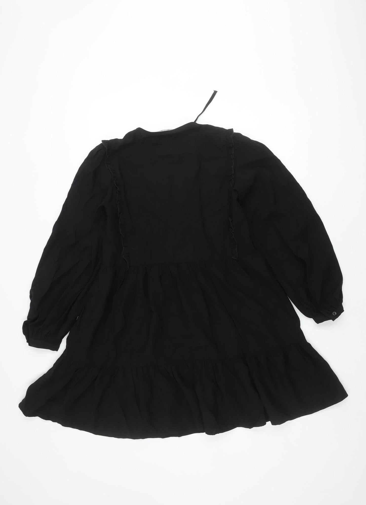 Zara Black V-Neck Puff Sleeve Dress XS