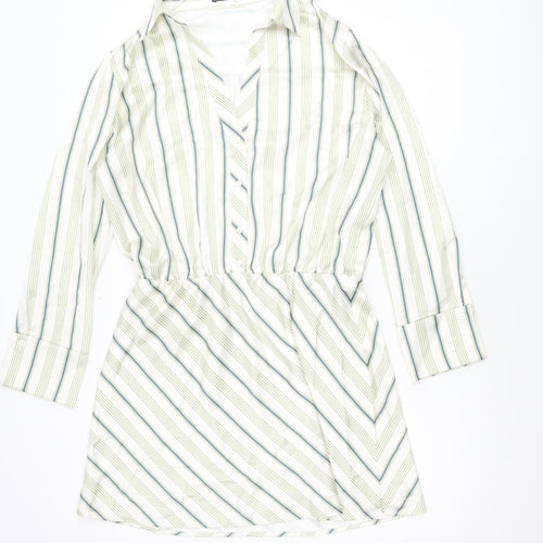 Zara Women's XL Green Striped Shirt Dress