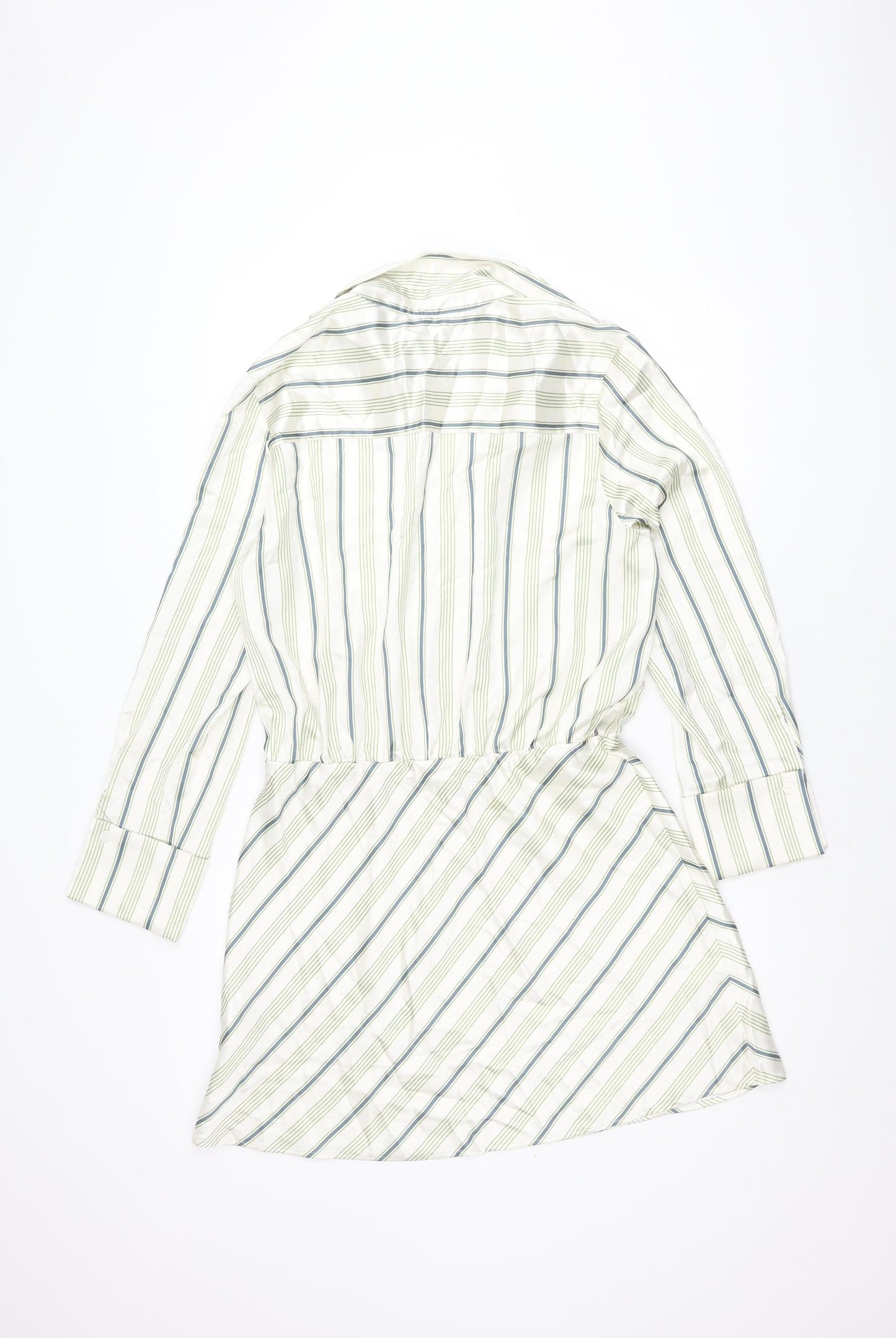 Zara Women's XL Green Striped Shirt Dress