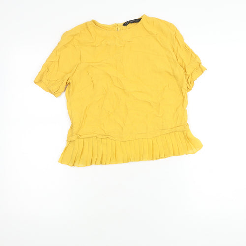 Zara Woman Yellow Short Sleeve Top, Size 8, Round Neck
