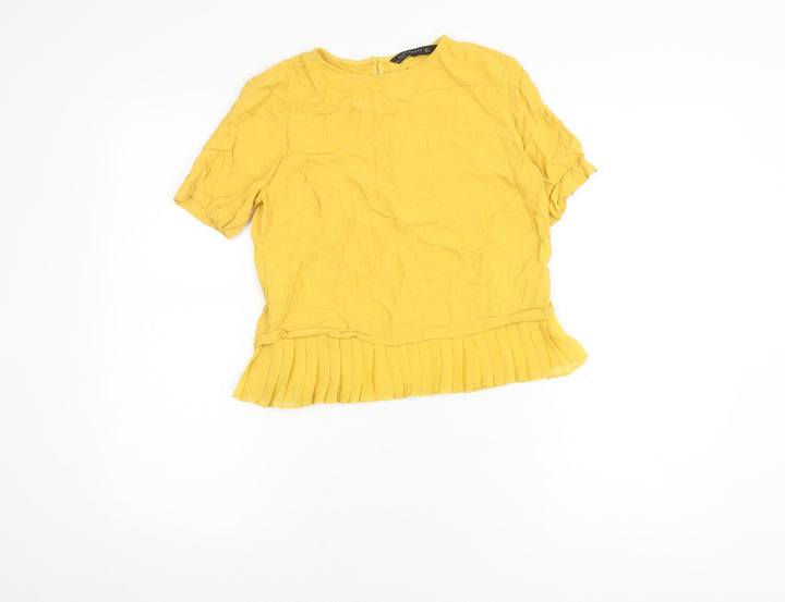 Zara Woman Yellow Short Sleeve Top, Size 8, Round Neck