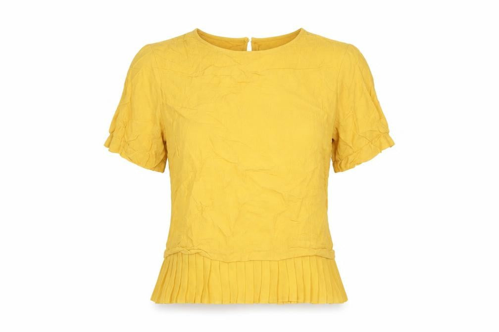 Zara Woman Yellow Short Sleeve Top, Size 8, Round Neck