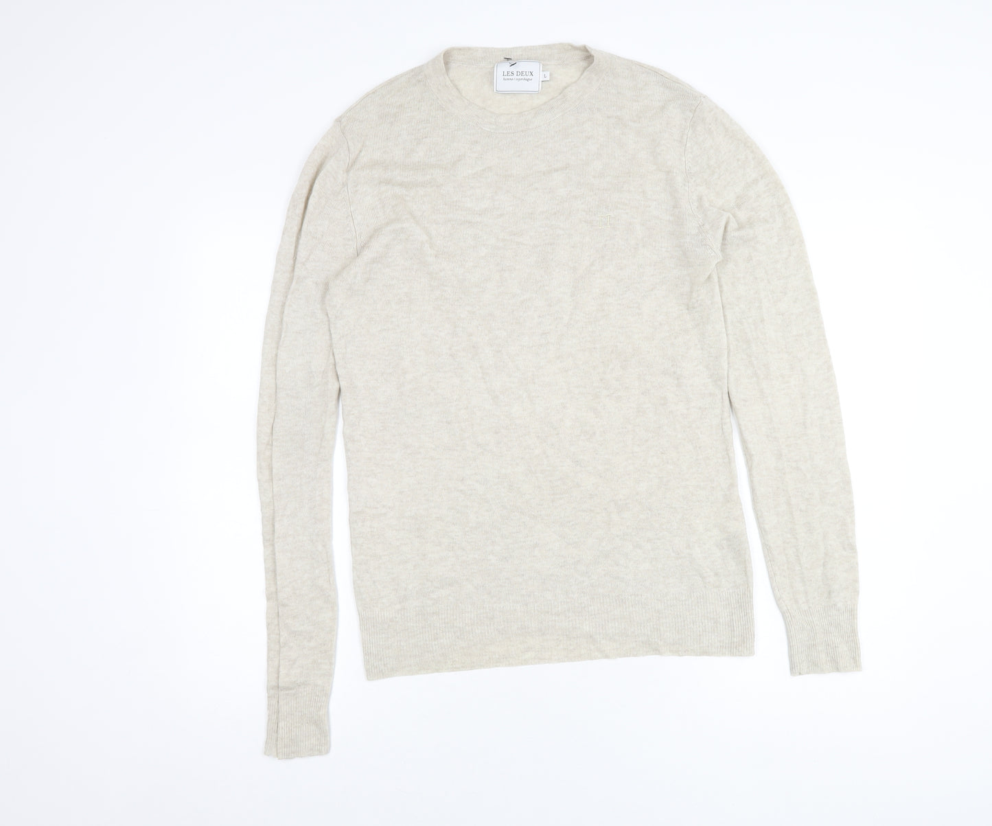 Les Deux Men's Beige Knit Pullover Jumper Size L