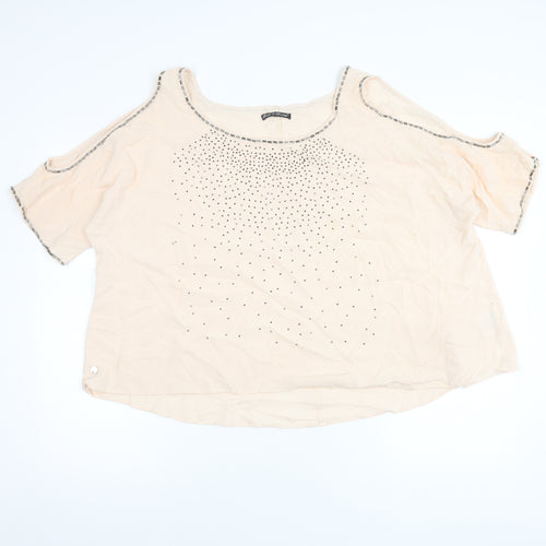 Rock & Revival Women's Beige Studded Cold Shoulder Top