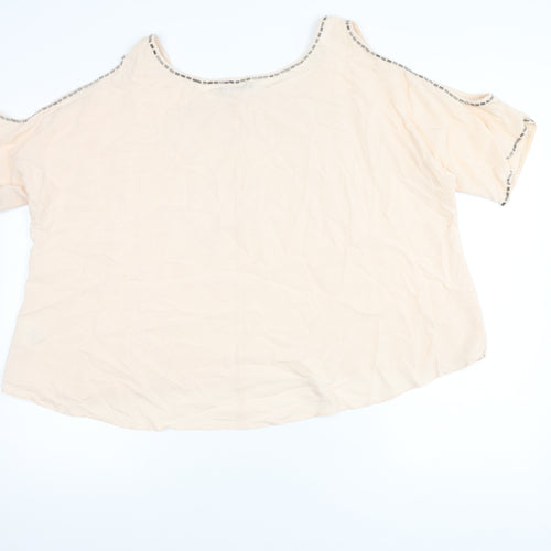 Rock & Revival Women's Beige Studded Cold Shoulder Top