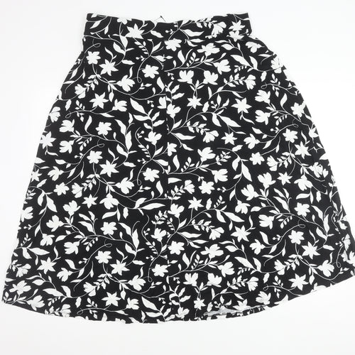 Marks and Spencer Women's Black Floral A-Line Skirt Size 18