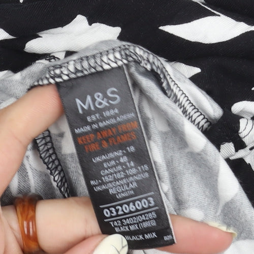 Marks and Spencer Women's Black Floral A-Line Skirt Size 18