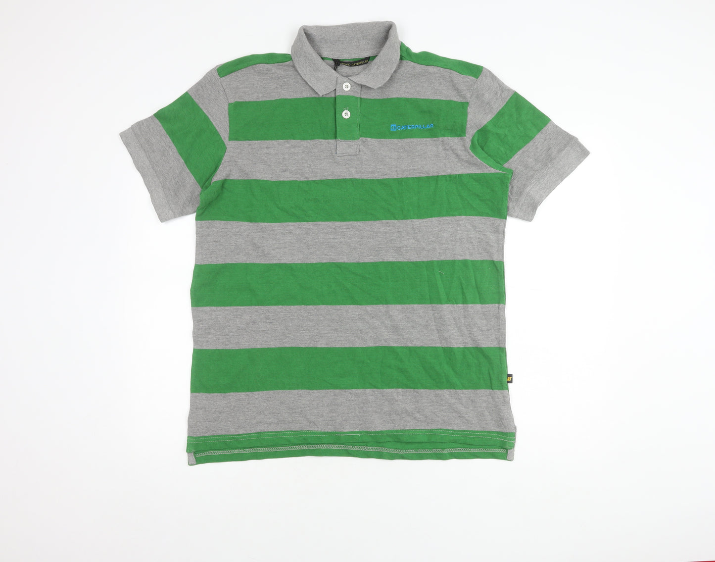 Caterpillar Men's Green Striped Polo Shirt L
