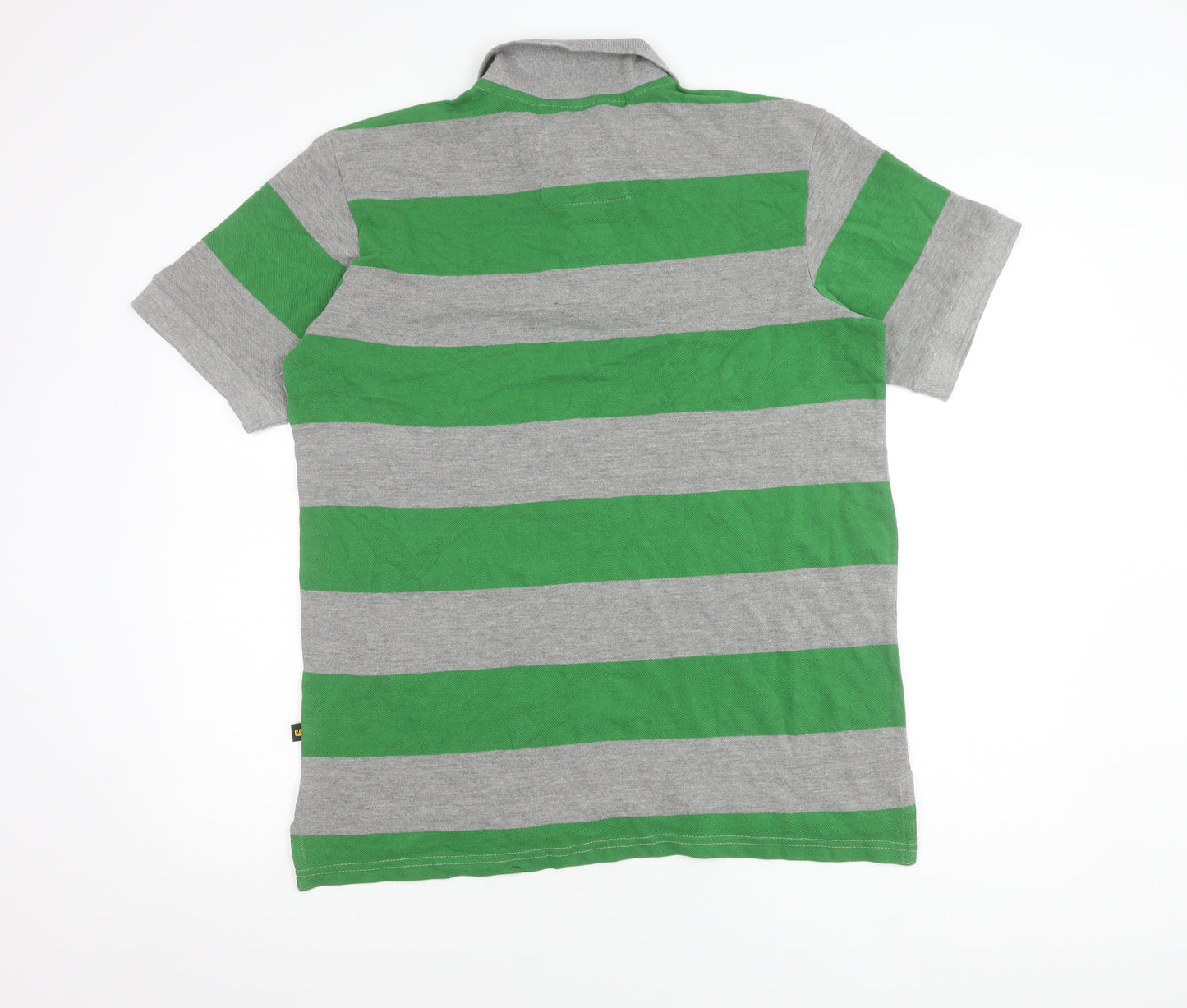 Caterpillar Men's Green Striped Polo Shirt L