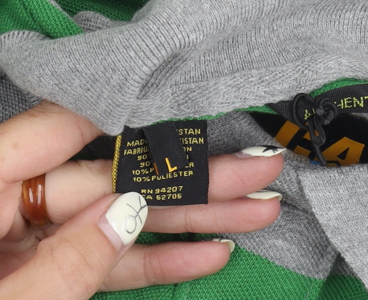 Caterpillar Men's Green Striped Polo Shirt L