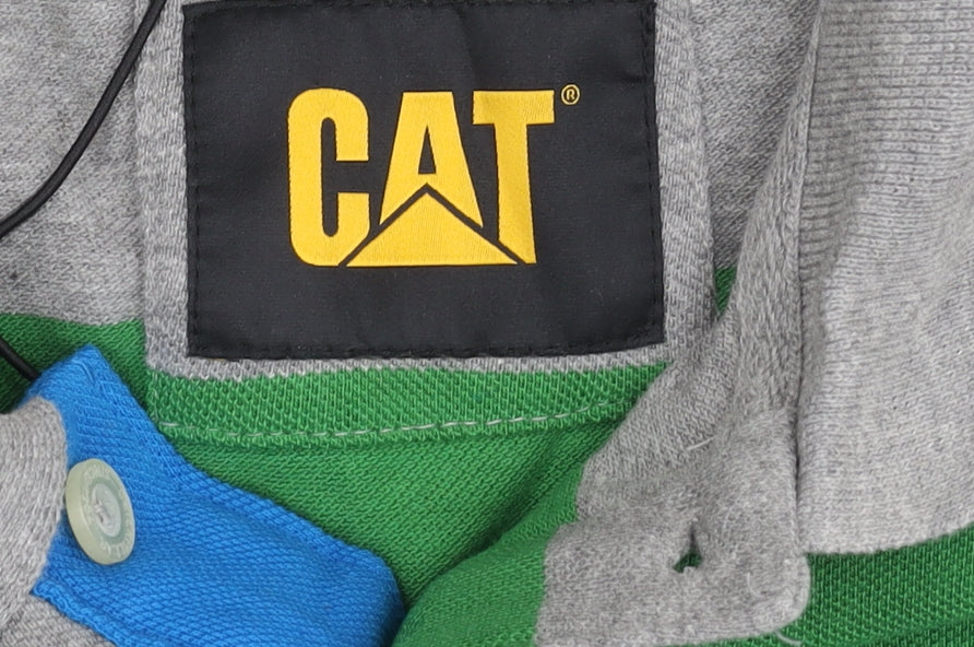 Caterpillar Men's Green Striped Polo Shirt L