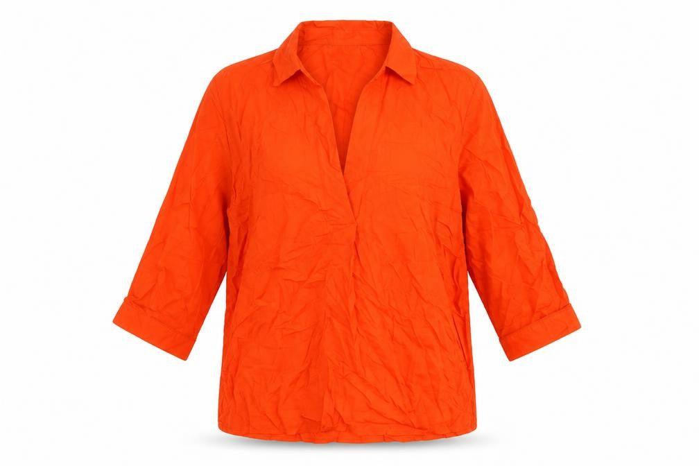 Front view of Great Plains Women's Orange Collared Shirt, size S