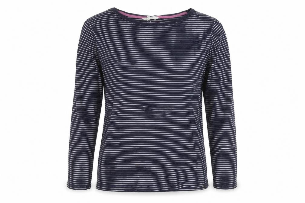 Front view of White Stuff Women's Blue Striped Long Sleeve T-Shirt, size 12