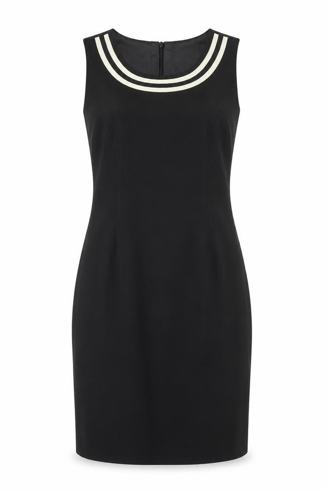 Front view of Harrods Women’s Black Sheath Dress, size UK 12