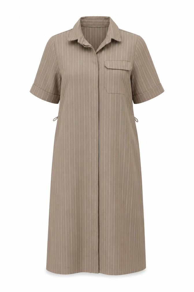 Front view of St Michael Beige Long Shirt Dress Women's, size 10