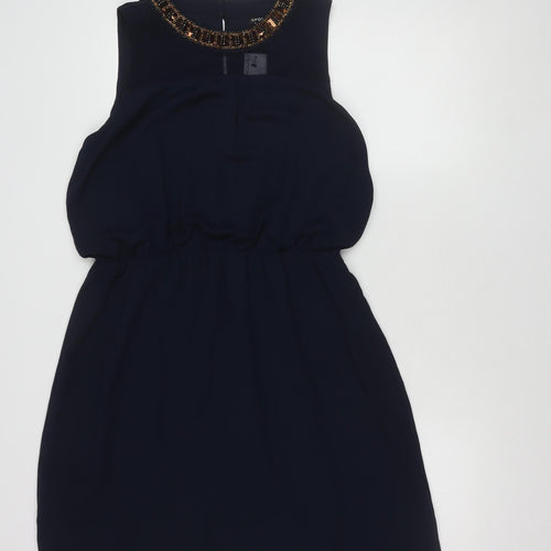 Warehouse Women's Blue Beaded Sleeveless Dress