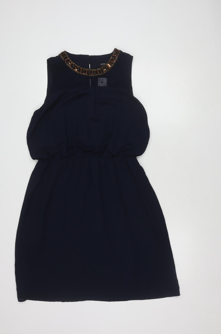 Warehouse Women's Blue Beaded Sleeveless Dress