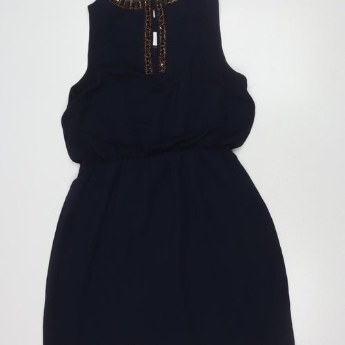Warehouse Women's Blue Beaded Sleeveless Dress