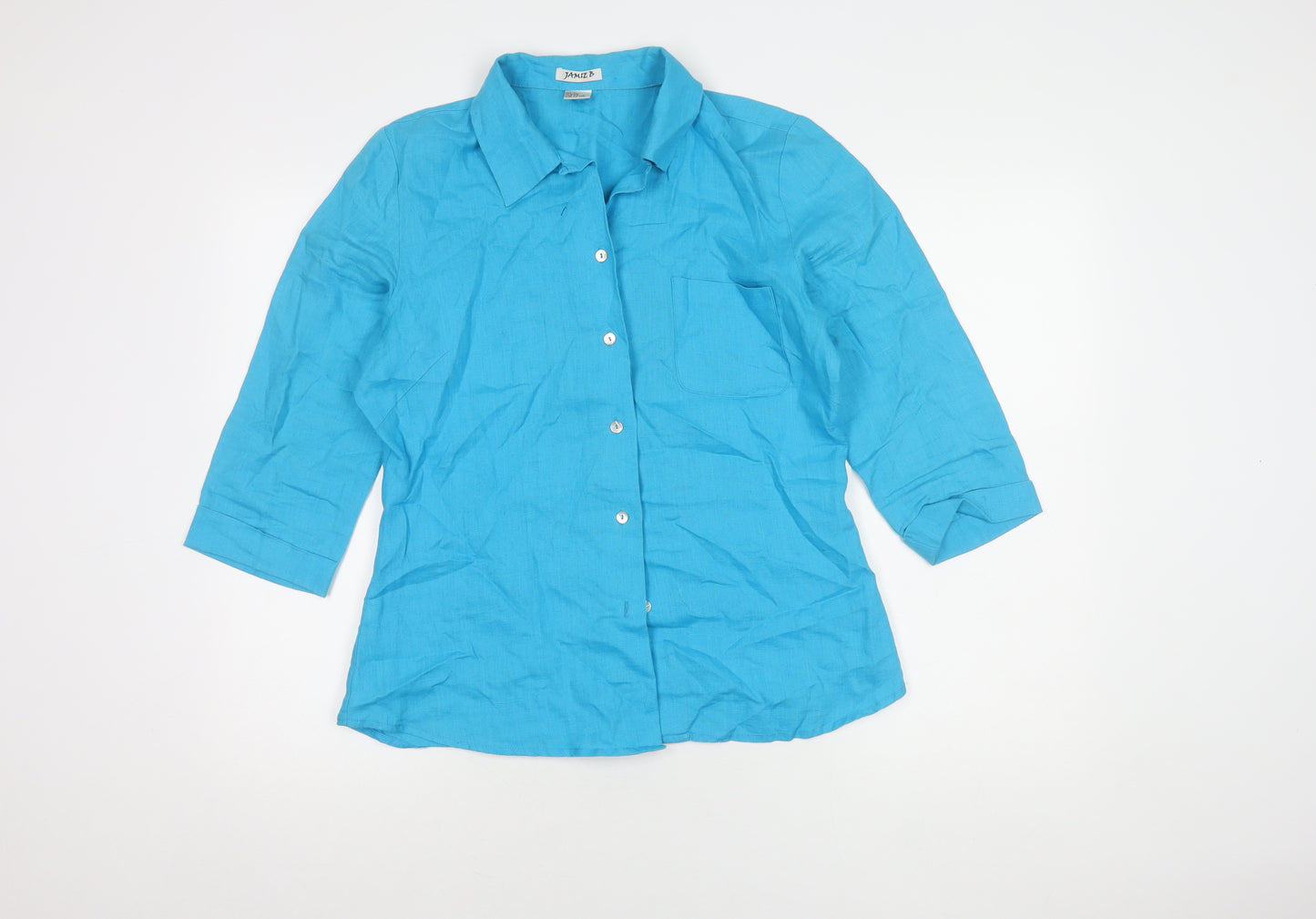 Jamie B Women's Blue Button-Up 3/4 Sleeve Shirt