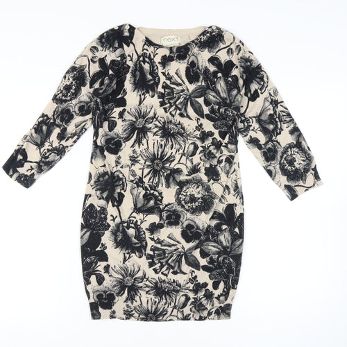 Next Women's Beige Floral Knit Dress Size 10