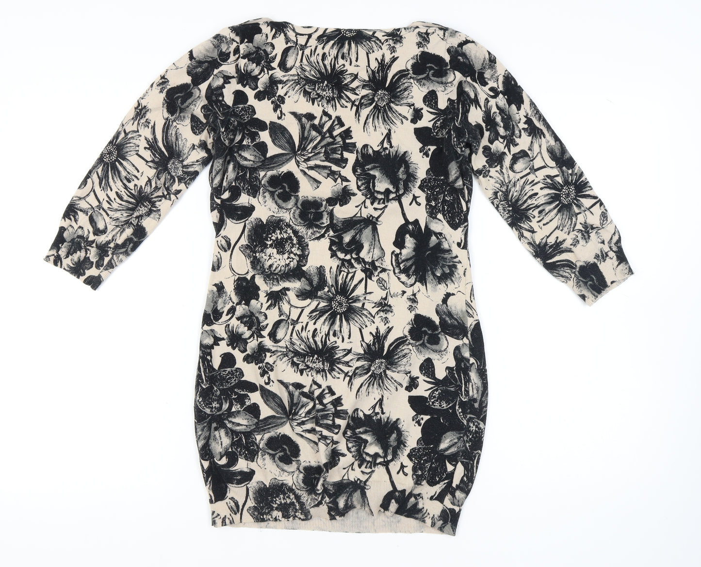 Next Women's Beige Floral Knit Dress Size 10