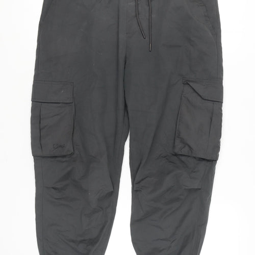 Zara Unisex Black Cargo Trousers, Size L, Elastic Waist