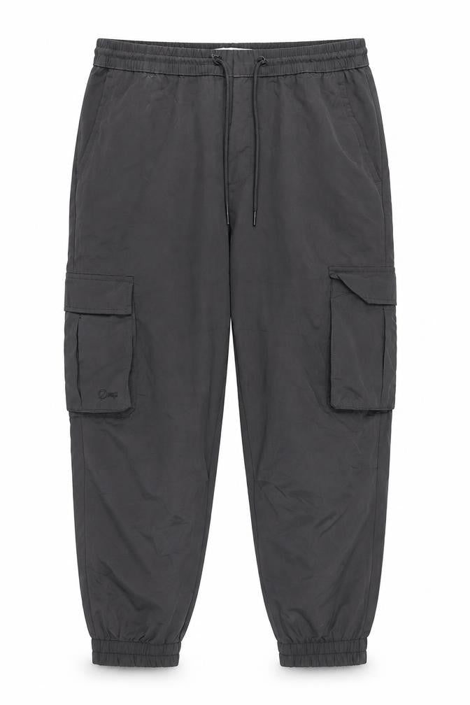 Front view of Zara unisex black cargo trousers, size L, elastic waist