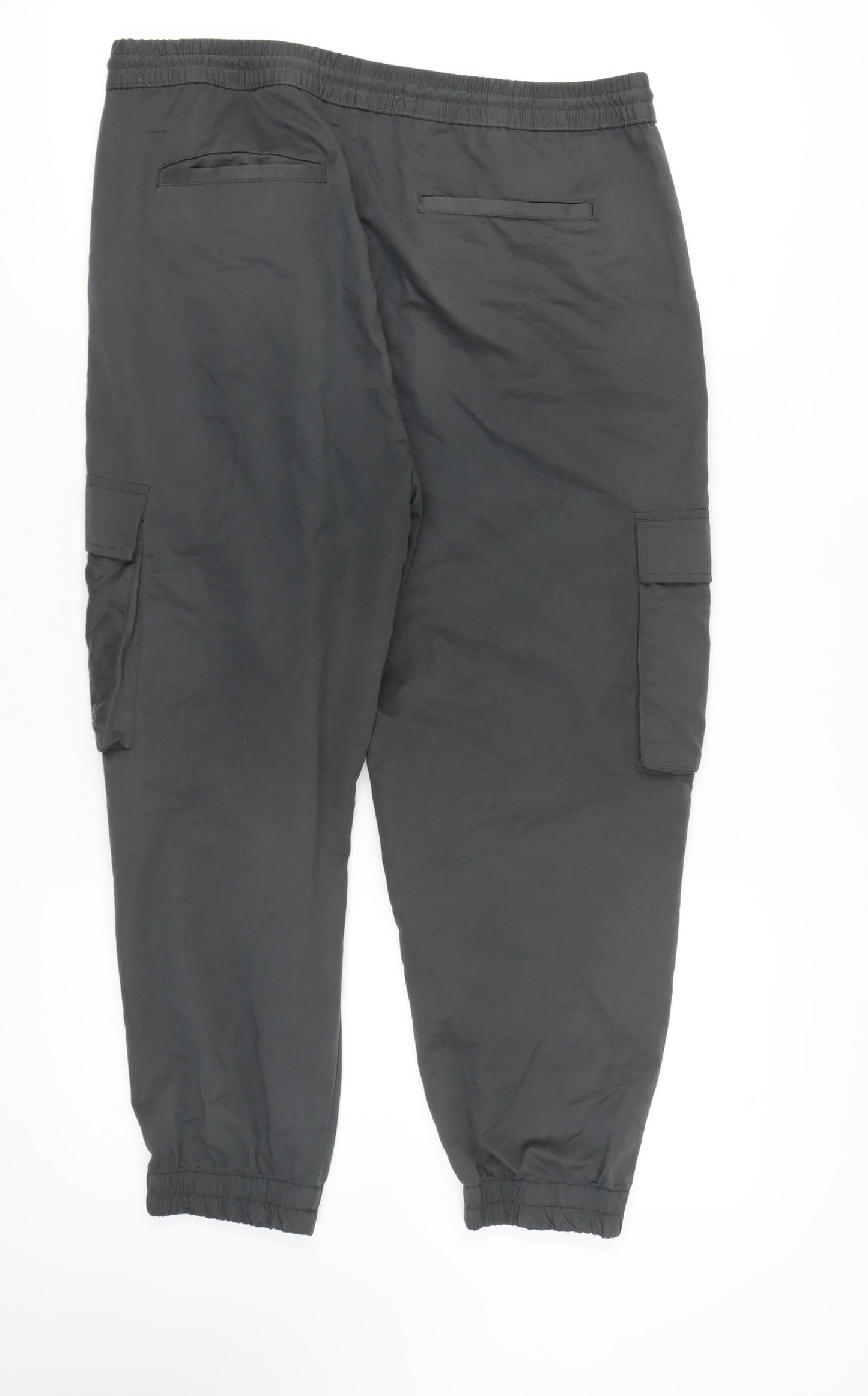 Zara Unisex Black Cargo Trousers, Size L, Elastic Waist