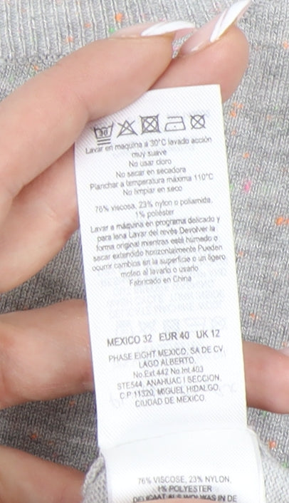 Phase Eight Women's Grey Jumper, Size 12, Knit, 3/4 Sleeve