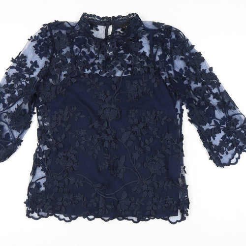 ADIVA Women's Blue Embroidered Lace Blouse M