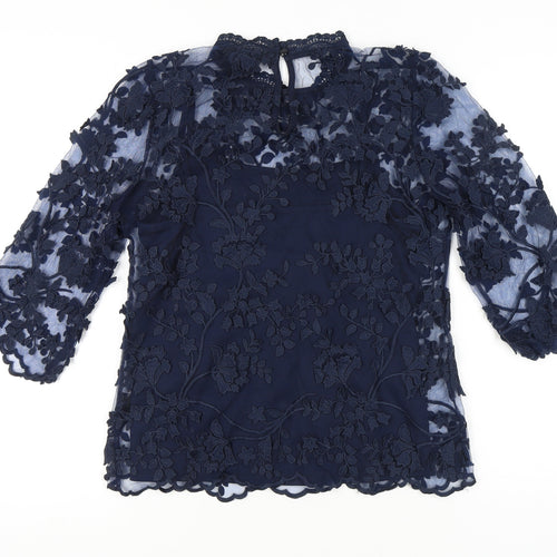 ADIVA Women's Blue Embroidered Lace Blouse M