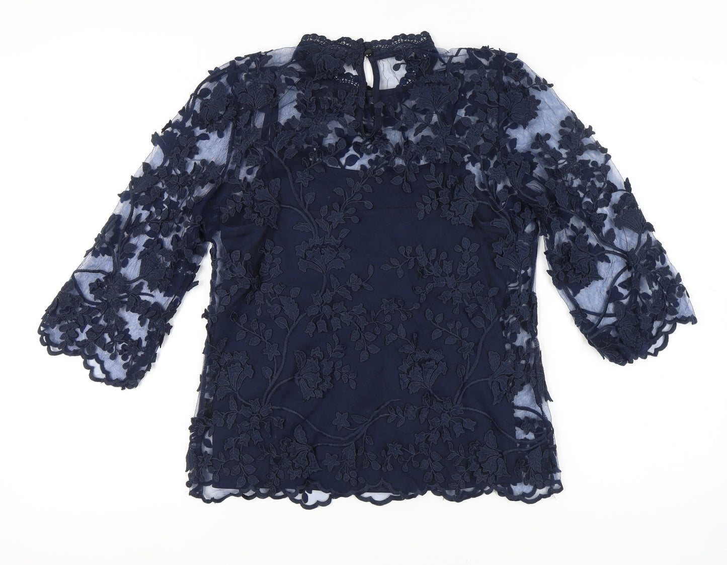 ADIVA Women's Blue Embroidered Lace Blouse M