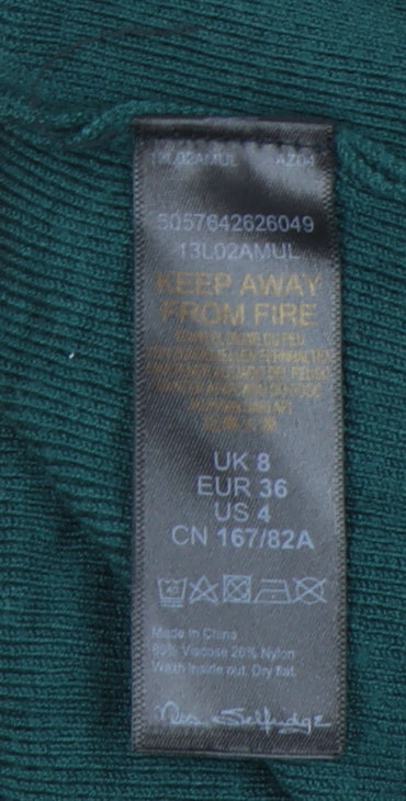 Miss Selfridge Women's V-Neck Green Jumper Size 8