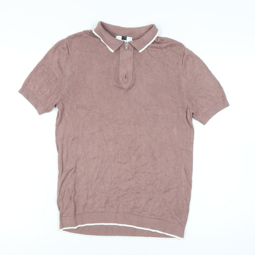 Topman Men's Brown M Polo Shirt with 1/4 Zip