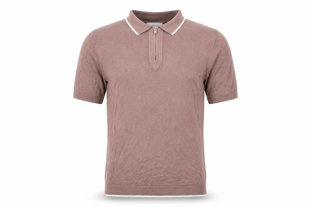 Front view of Topman Men's Brown M Polo Shirt with 1/4 Zip