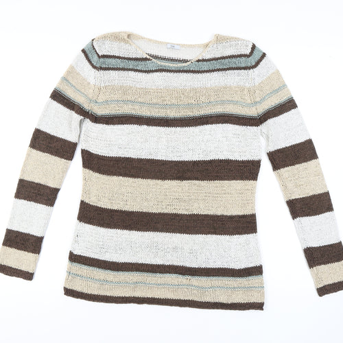 Evie Women's Brown Beige Striped Pullover Jumper Size 14