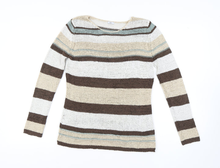 Evie Women's Brown Beige Striped Pullover Jumper Size 14