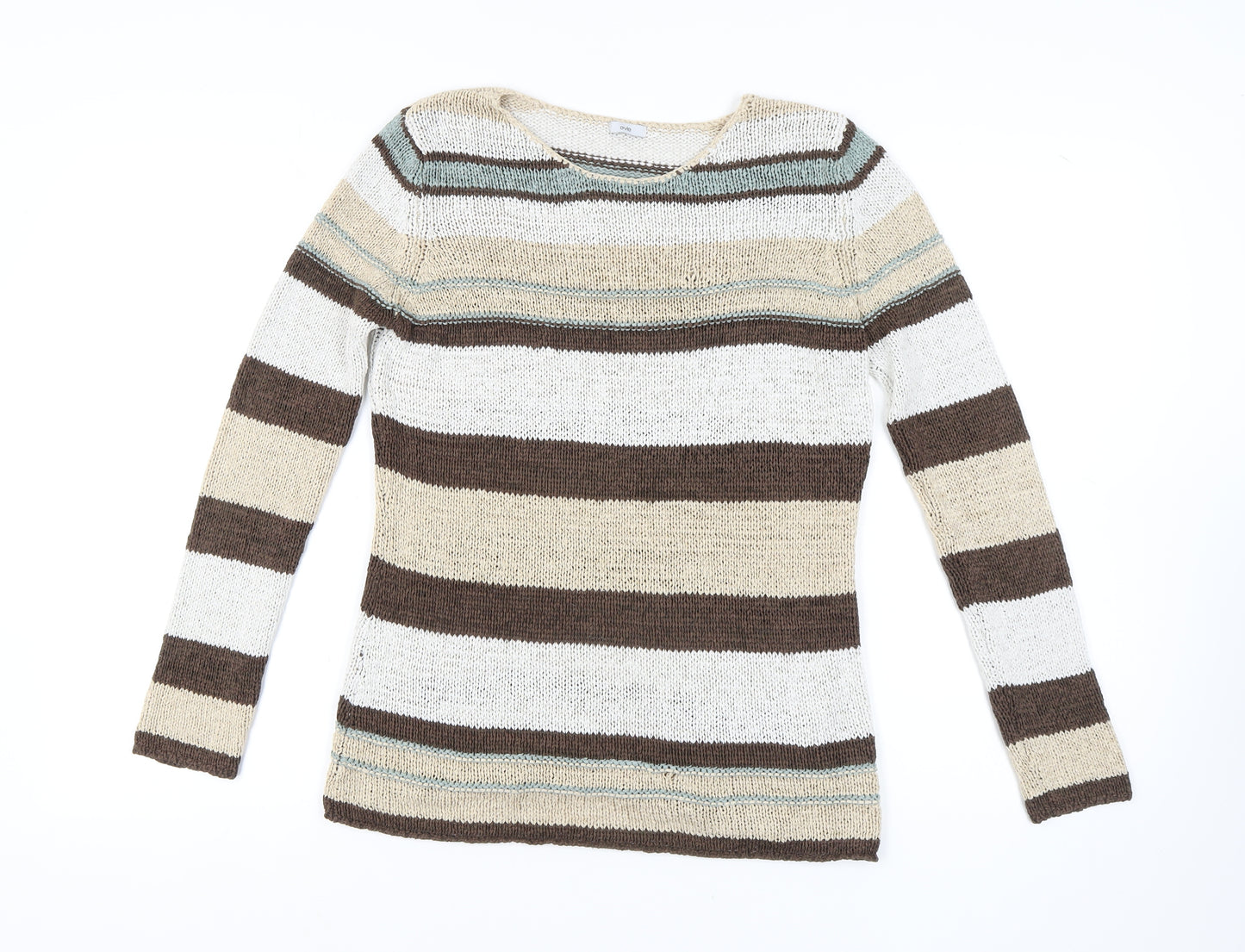 Evie Women's Brown Beige Striped Pullover Jumper Size 14