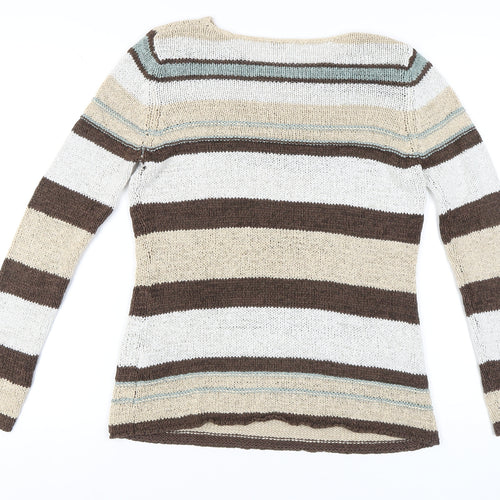 Evie Women's Brown Beige Striped Pullover Jumper Size 14