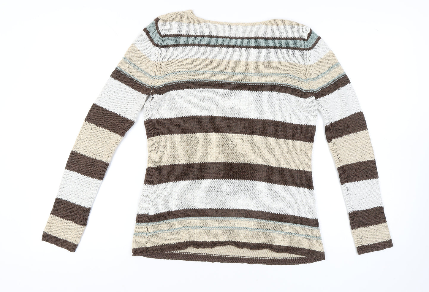 Evie Women's Brown Beige Striped Pullover Jumper Size 14