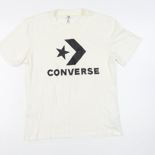 Converse Men's White T-Shirt Size S Crew Neck Logo