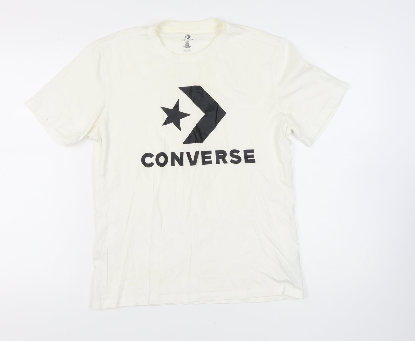 Converse Men's White T-Shirt Size S Crew Neck Logo