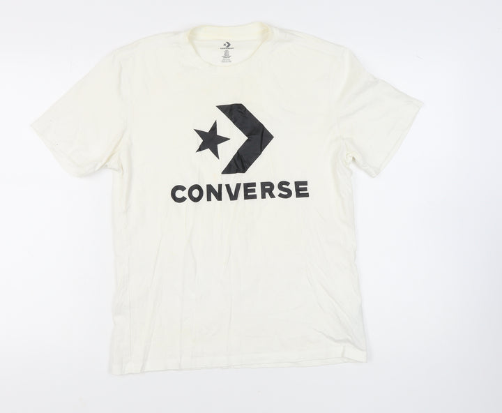 Converse Men's White T-Shirt Size S Crew Neck Logo