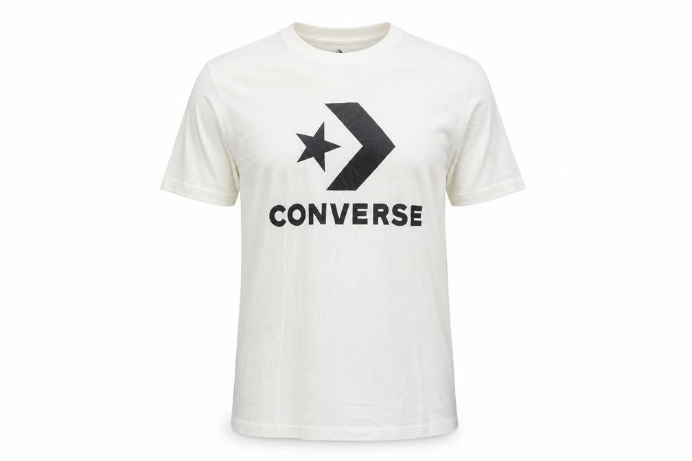 Front view of Converse Men's White T-Shirt, size S, Crew Neck Logo