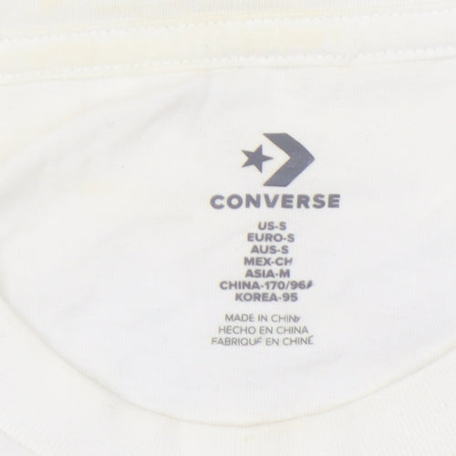Converse Men's White T-Shirt Size S Crew Neck Logo