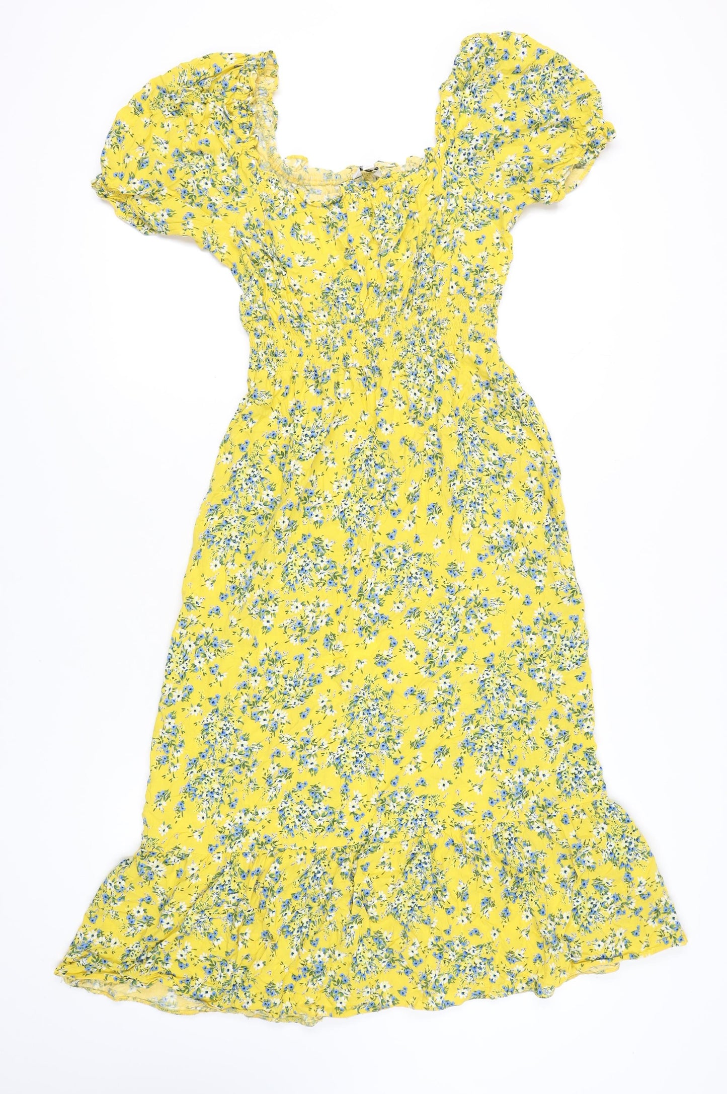 M&Co Women's Yellow Floral Midi Dress, UK 10
