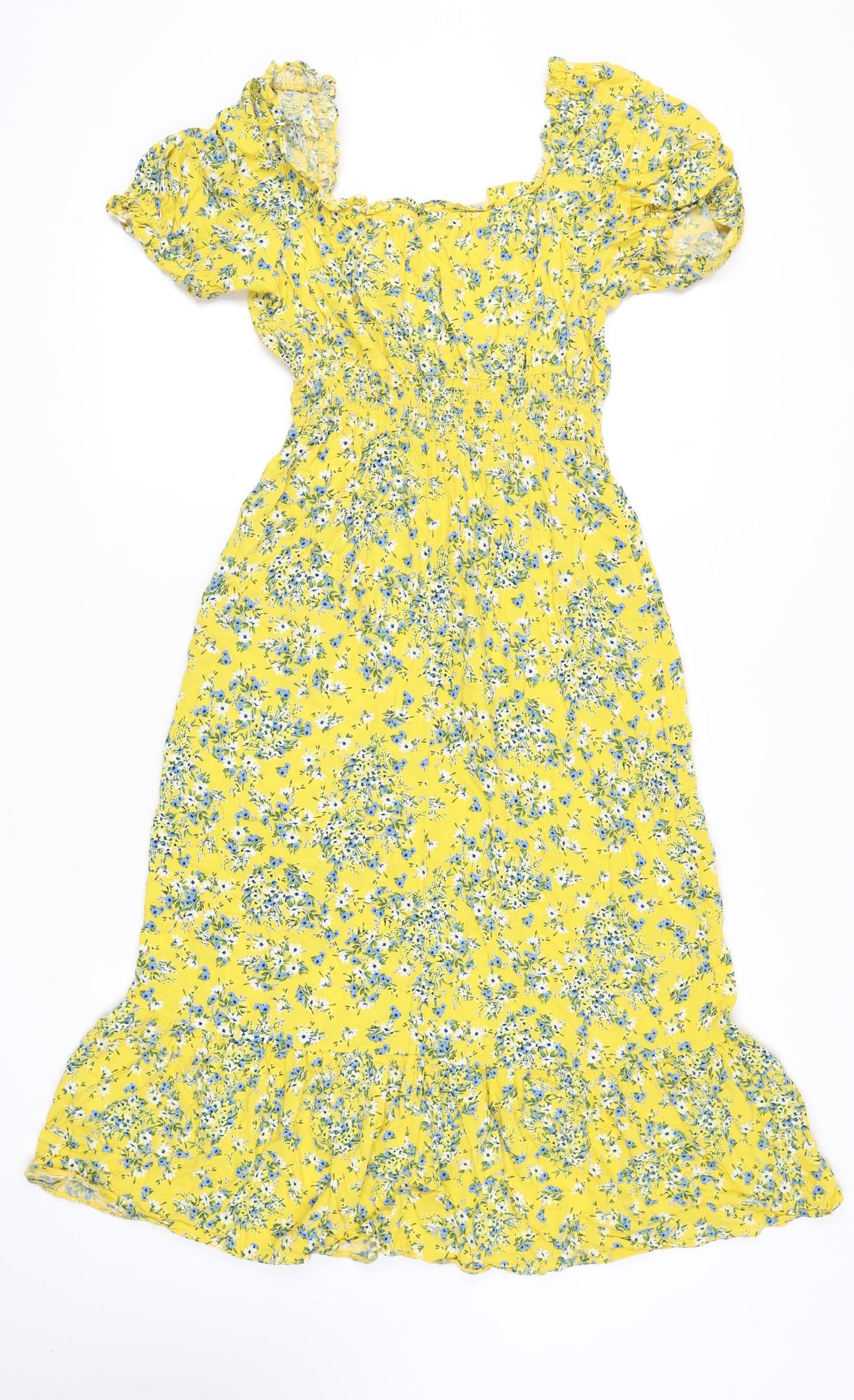 M&Co Women's Yellow Floral Midi Dress, UK 10