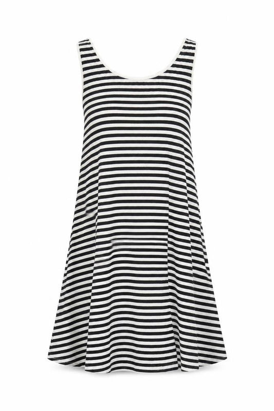 Front view of H&M Women's Black Stripe Sleeveless Tank Dress S