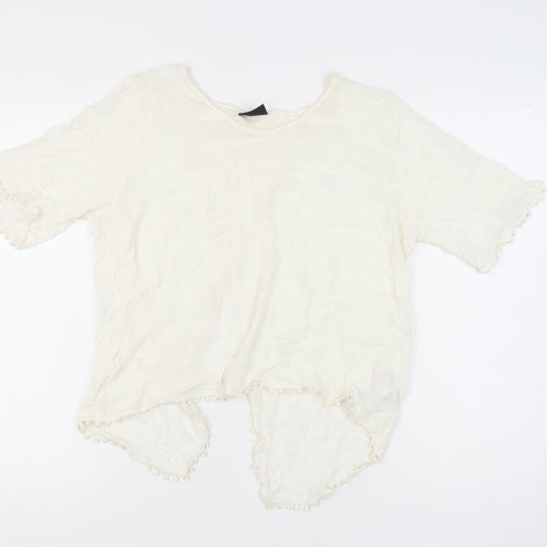 VILA Women’s Ivory Blouse, Medium, Short Sleeve